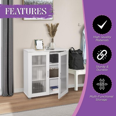 White Particle Board Lighted Curio Cabinet with Frosted Glass Doors