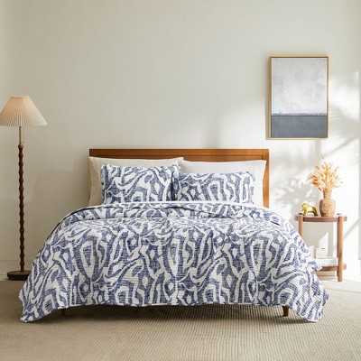 Khari Blue Full Microfiber Quilt Set with Shams