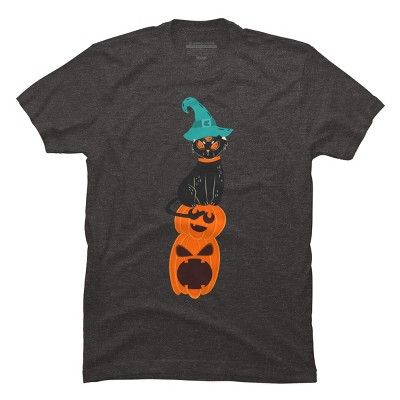 Men's Design By Humans Halloween Pumpkins and Witch Cat By famenxt T-Shirt