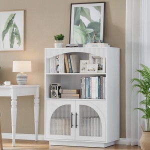 SOLACE FURNITURE 46" Bookshelf with Doors, Black Bookcase with Glass Door, 3 Tier Small Bookshelf - 1 of 4