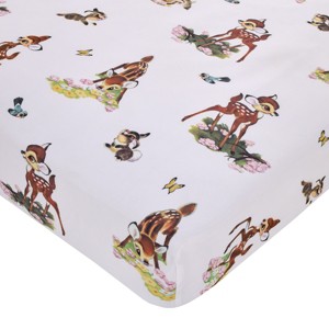 NoJo Disney Vintage Bambi - Tan, Green and White, Bambi and Thumper Floral Nursery Fitted Crib Sheet - 1 of 4