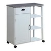 Kings Brand Furniture Francois Wood & Marble Vinyl Top Kitchen Storage Cabinet Cart, White - 3 of 4