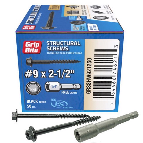 Grip-Rite No. 9 wire X 2-1/2 in. L Star Hex Washer Head Structural Screws 50 pk - image 1 of 1