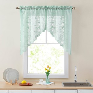 HLC.ME Joyce Semi Sheer Kitchen Swag Curtain Panels - Rod Pocket for Small Windows, Kitchen & Bathroom - Set of 2 - 1 of 4