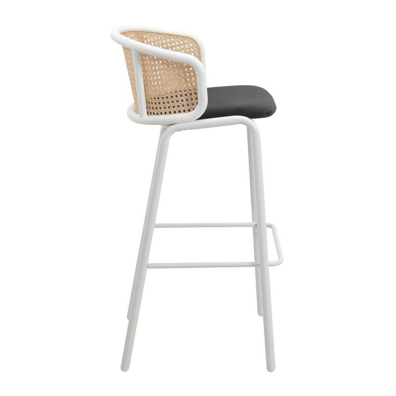 LeisureMod Ervilla Wicker Bar Stool with Fabric Seat and White Steel Frame, 3 of 4