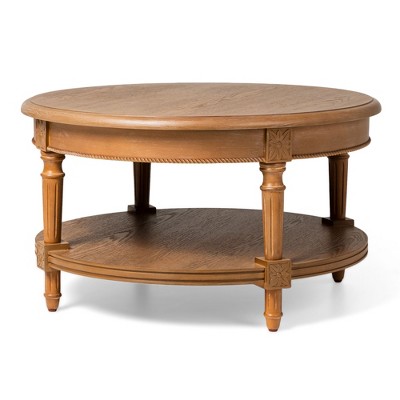 Pullman Traditional Round Brown Wooden Coffee Table with Shelf