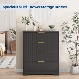 Chest of Drawers, Fluted Dresser for Bedroom with 4 Drawers, 38.6" Tall Modern Dresser with Gold Metal Handles, Living Room, Hallway, Closet, Nursery - 1 of 4