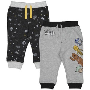 Star Wars Darth Vader Stormtrooper C-3PO Chewbacca R2-D2 Baby Yoda 2 Pack Pants Newborn to Infant - 1 of 4
