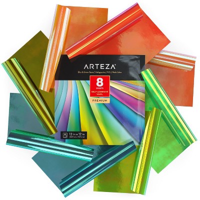 Arteza Self Adhesive Vinyl, Holographic, Green & Blue Tones, 12"x12" - 8 Pack (ARTZ-9706)
