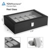 12-Slot Watch Box, Large Glass Lid, Removable Pillows, Organizer in Black Synthetic Leather - Perfect Gift for Loved Ones - 3 of 3