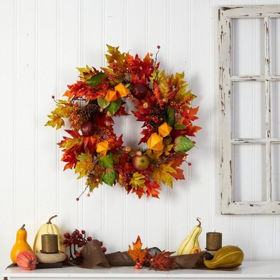 24'' Autumn Maple Leaf and Pine Cone Artificial Fall Wreath