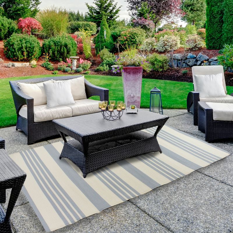 Northlight 4' x 6' Light Blue and White Striped Rectangular Outdoor Area Rug, 2 of 5