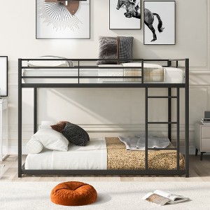 Gulches Full over Full Metal Bunk Bed, Low Bunk Bed with Ladder, Black - 1 of 4