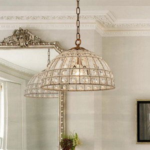 LLHZSY Retro French Crystal Chandelier Antique Bronze Dome Island Pendant Ceiling Fixture, 1-Light W15" or 6-Light W23 3/5" - 1 of 4
