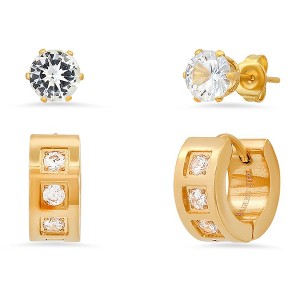 Steeltime Ladies 2pc set 18k gold plated stainless steel and simulated diamond cross studs/huggie earrings - 1 of 4