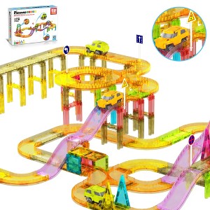 Picasso-TILES 60 PC Mini Race Track, Magnetic Tiles, Magnetic Building Toys for Kids 3+ - 1 of 4