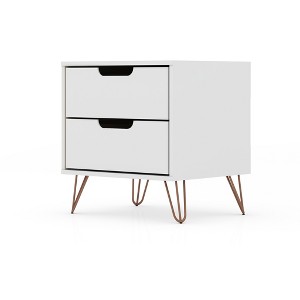 Gulches Mid-Century Modern 2-Drawer Nightstand, White MDF Bedroom Side Table with Metal Splayed Legs, Smooth Gliding Drawers for Storage & Display - 1 of 4