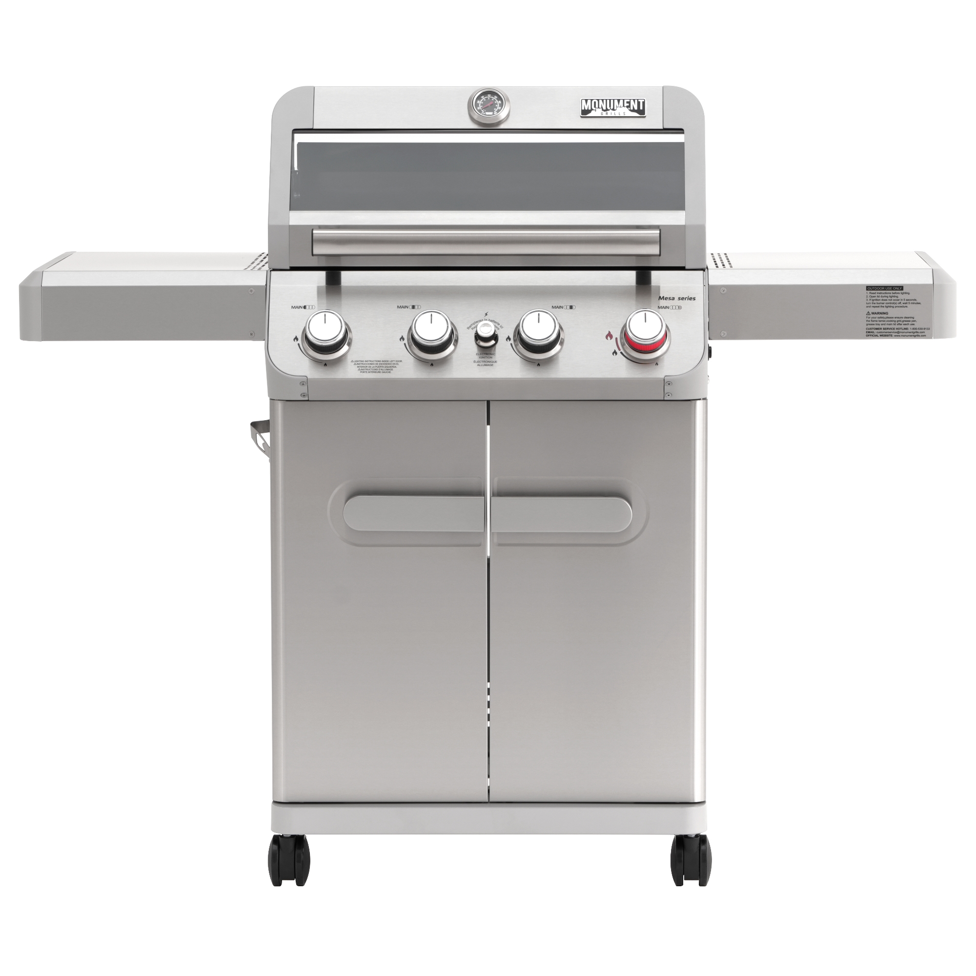 Monument Grills 4 Burner Propane Gas Grill with Broil Zone, 39000BTU Stainless Steel Outdoor Grill with Mutifunctional Cabinet Storage M410MBZ