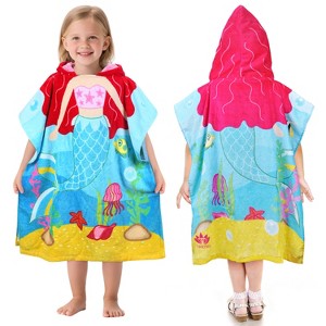 Tirrinia Kids 100% Cotton Beach Towel, Surf Beach Bath Swim Hooded Towels for Girls Toddler Gift, 24 by 52-inch - 1 of 4
