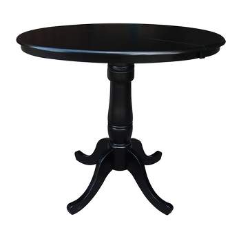 36" Round Top Pedestal Counter Height 12" Drop Leaf Dining Table Black - International Concepts