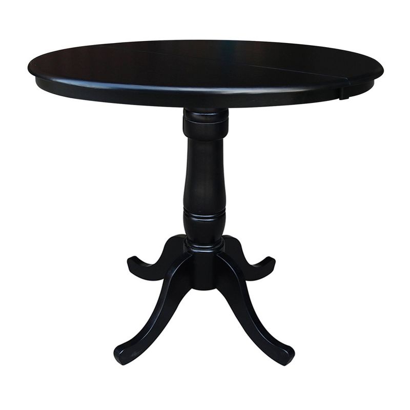 36&#34; Round Top Pedestal Counter Height 12&#34; Drop Leaf Dining Table Black - International Concepts, 1 of 8