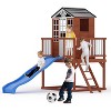 2-Story Cedar Kids Playhouse,Outdoor Wooden Fort w/ Slide & Climbing Wall - Elevated Backyard Playhouse, Easy Setup, Weather-Resistant - 2 of 4