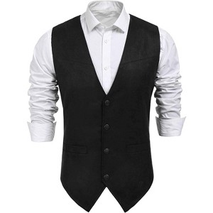 COOFANDY Men's Suede Leather Vest Cowboy Western Waistcoat Casual Slim Fit Suit Vest - 1 of 4