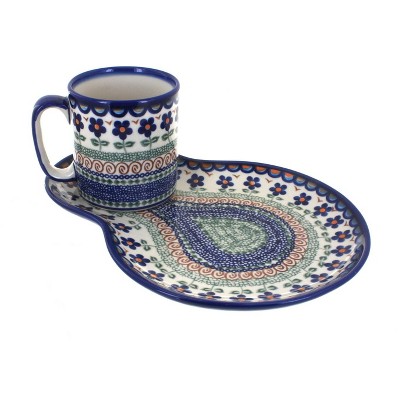 Blue Rose Polish Pottery 209-55 Vena Breakfast Plate & Mug