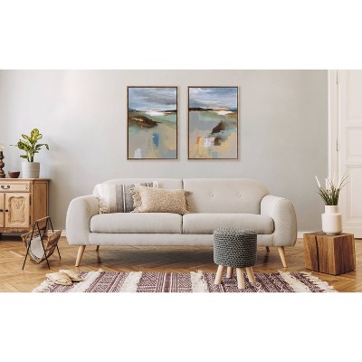 Big Sur Abstract Watercolor Landscape Canvas Art Set with Beaded Frame