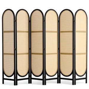 VEVOR 6 Panel Room Divider, Hand-Woven Rattan Folding Privacy Screens with Hinges, Portable Partition Room Dividers, Wooden Freestanding Wall, Brown - 1 of 4
