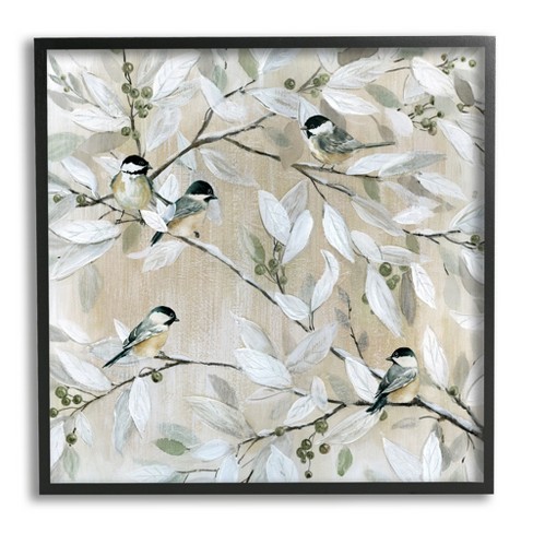 Stupell Industries Chickadee Birds On Tree Branches Soft Berry Fruits Black  Framed Giclee, 12 X 12 : Target