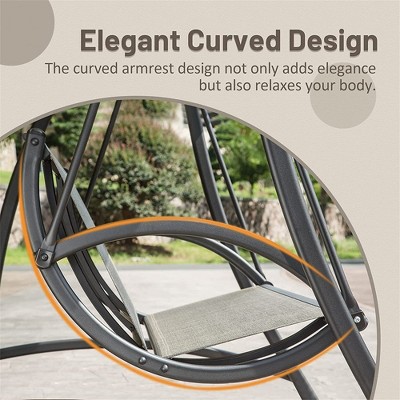 Outdoor 3-Seat Dark Brown Steel Patio Swing with Weather Resistant Canopy