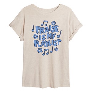 Women's - Instant Message - Praise Is My Playlist Oversized Graphic T-Shirt - 1 of 4