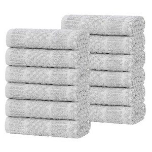 Viscose Cotton Blend Medium Weight Soft Textured Checkered and Ribbed Towel Set by Blue Nile Mills - 1 of 4