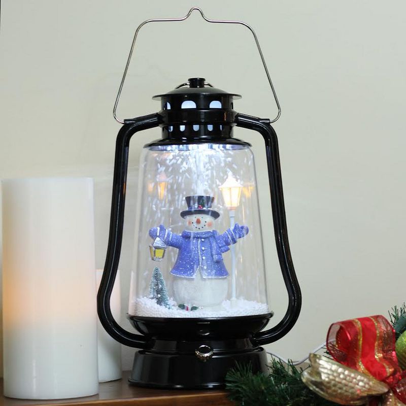 Northlight 13.5" Black Lighted Musical Snowman Snowing Christmas Table Top Lantern, 3 of 5