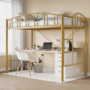 Loft Bed Twin Size, Heavy Duty Metal Loft Bed Frame with Arched Guardrail and Safety Ladder, Space-Saving, No Box Spring Needed - 1 of 4