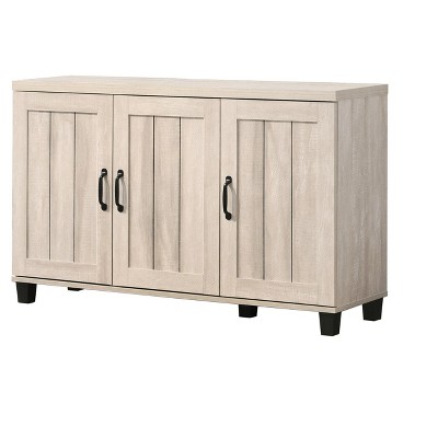 VYNXARI 38.5"W Oak Finish Shoe Cabinet with Sliding Doors, Upholstered Top,Storage Cabinets with doors and shelves