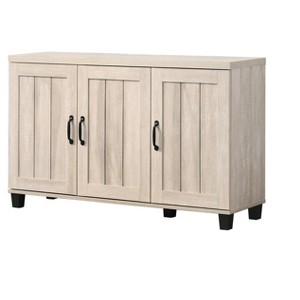 VYNXARI 38.5"W Oak Finish Shoe Cabinet with Sliding Doors, Upholstered Top,Storage Cabinets with doors and shelves - 1 of 4