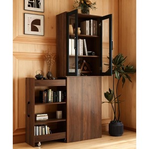 TIRAMISUBEST 71" Multifunctional Decorative storage cabinets Wood Display Cabinet with Multi-Tier Pull-Out Shelves Wooden Pantry Storage - 1 of 4