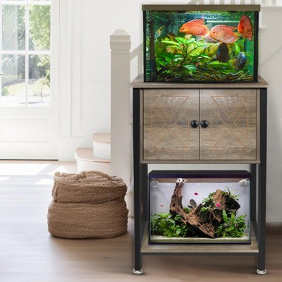 ELJGET Aquarium Stand with Power Outlets & Storage, Double Tank Metal Fish Tank Stand for Fish Reptile Turtle Tanks