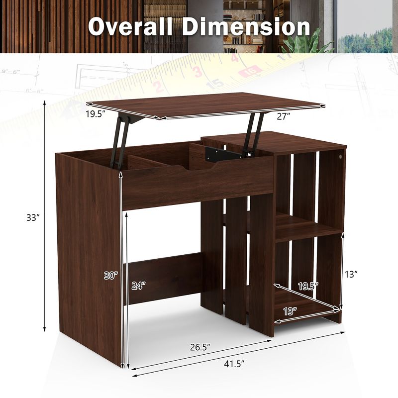 Costway Lift Top Computer Desk Standing Desk with Hidden Compartments & Storage Shelves, 3 of 11