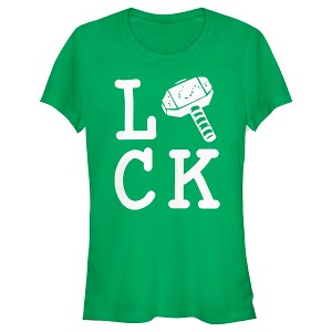 Juniors Womens Marvel St. Patrick's Day Thor's Hammer Is Lucky T-Shirt - 1 of 4