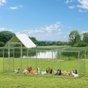 Large Metal Chicken Run, Walk-in Chicken Coop with Lockable Door, Outdoor Chicken Pen with Waterproof and Anti-UV Cover,  Poultry Cage for Yard, Farm - 1 of 4