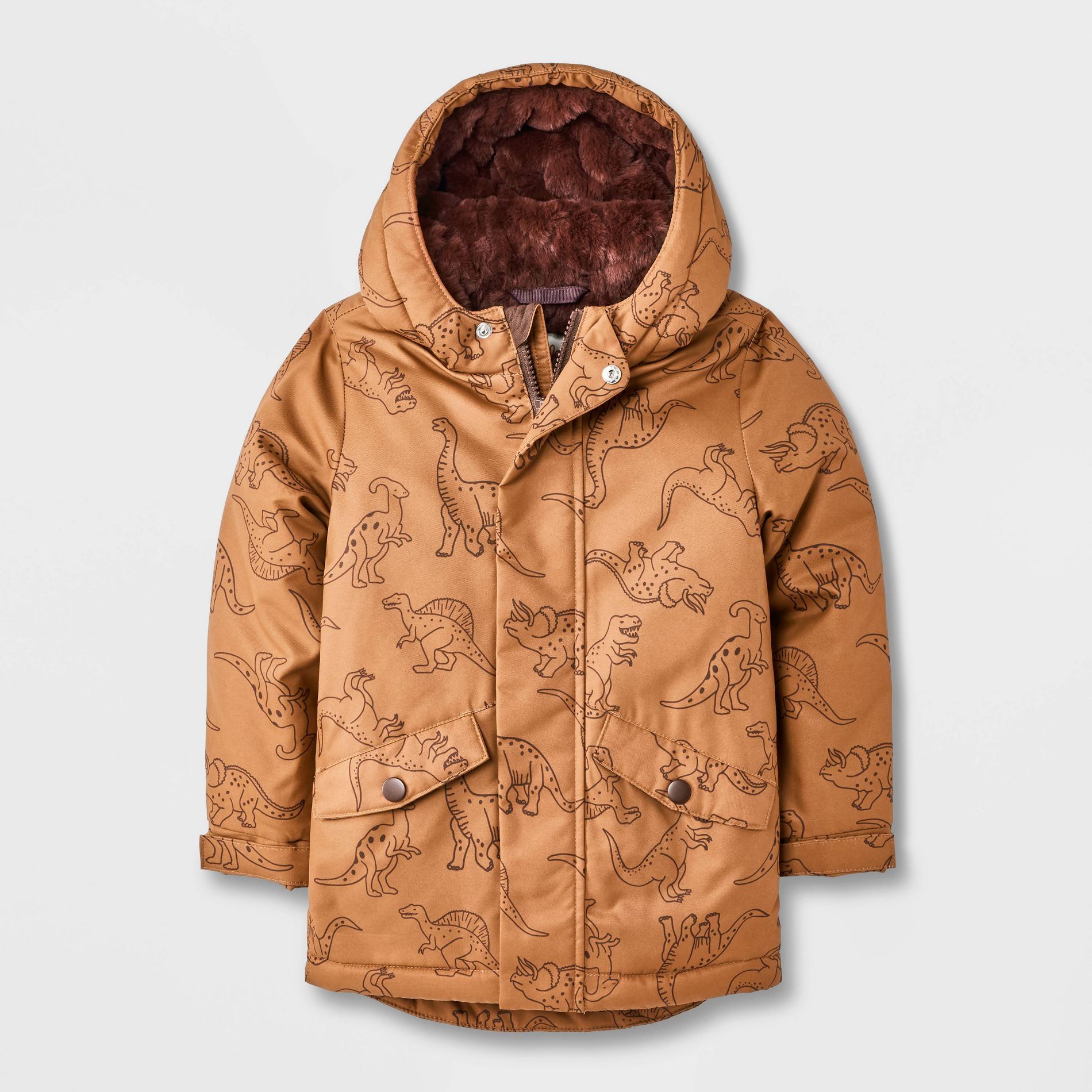 Toddler Boys' Dino Printed Hooded Parka Jacket - Cat & Jack™ Brown