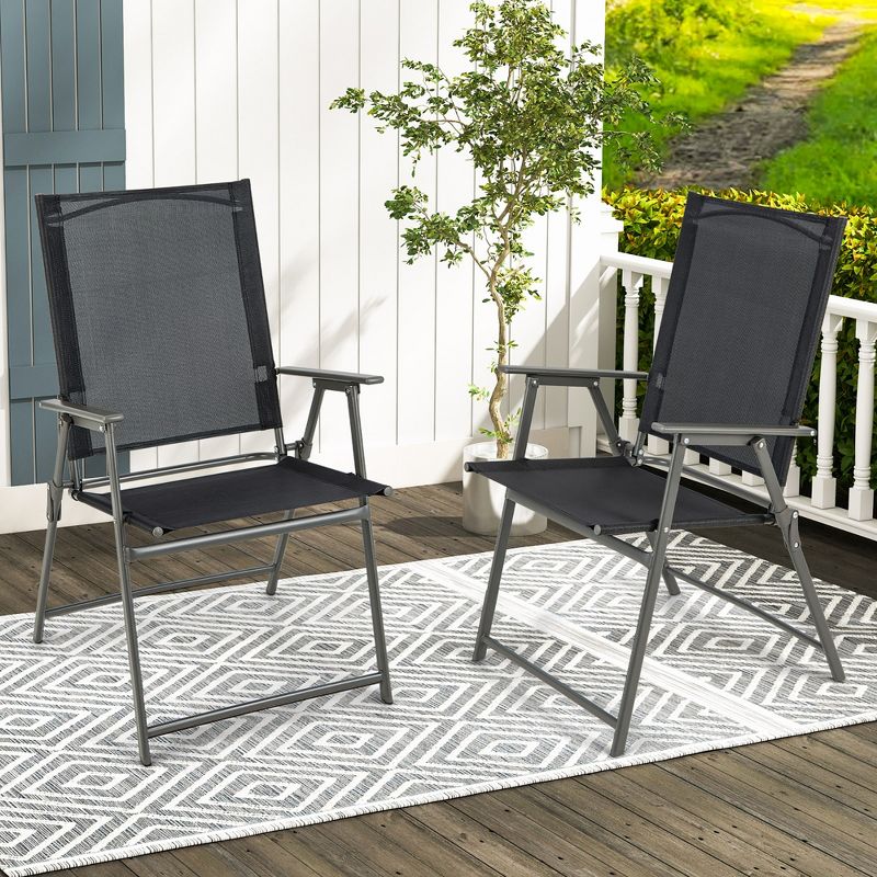Costway 2pcs Patio Folding Portable Dining Chairs Metal Frame Armrests Garden Outdoor, 2 of 10