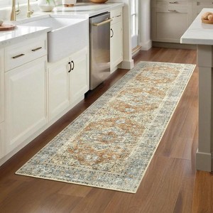 5'x7' Washable Rug, Non-Slip Vintage Medallion Low-Pile Rug, Foldable for Living Room, Dining Room & Bedroom, Blue Green - 1 of 4