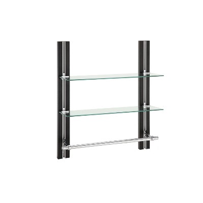 Two Tier Deluxe Wood Glass Shelf with Towel Bar Brown - Neu Home