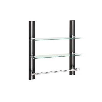 2 Tier Adjustable Glass Shelf with Aluminum Frame and Towel Bar Silver