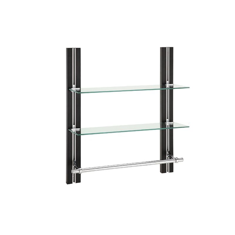 Two Tier Deluxe Wood Glass Shelf with Towel Bar Brown - Organize It All, 1 of 5