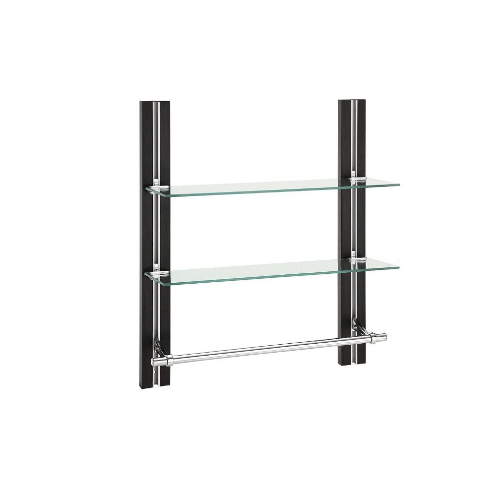 Photos - Wall Shelf Two Tier Deluxe Wood Glass Shelf with Towel Bar Brown - Organize It All